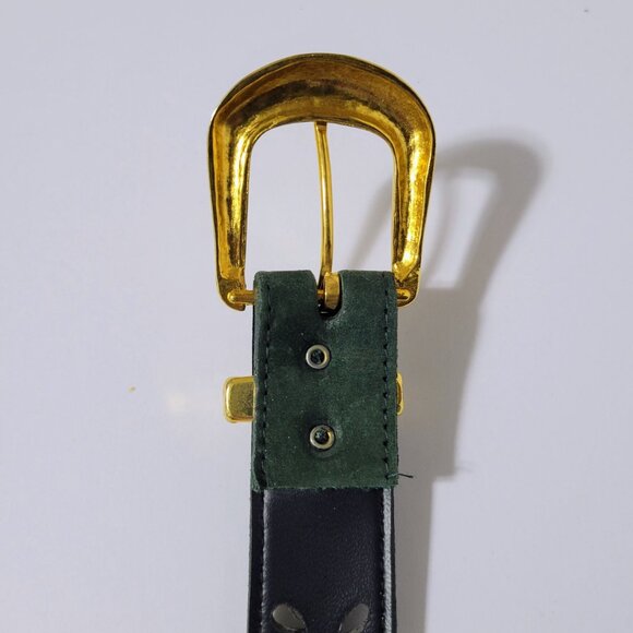 Women's Evergreen Flower Cutouts Genuine Suede Leather Belt Size L Made in USA - Picture 3 of 9